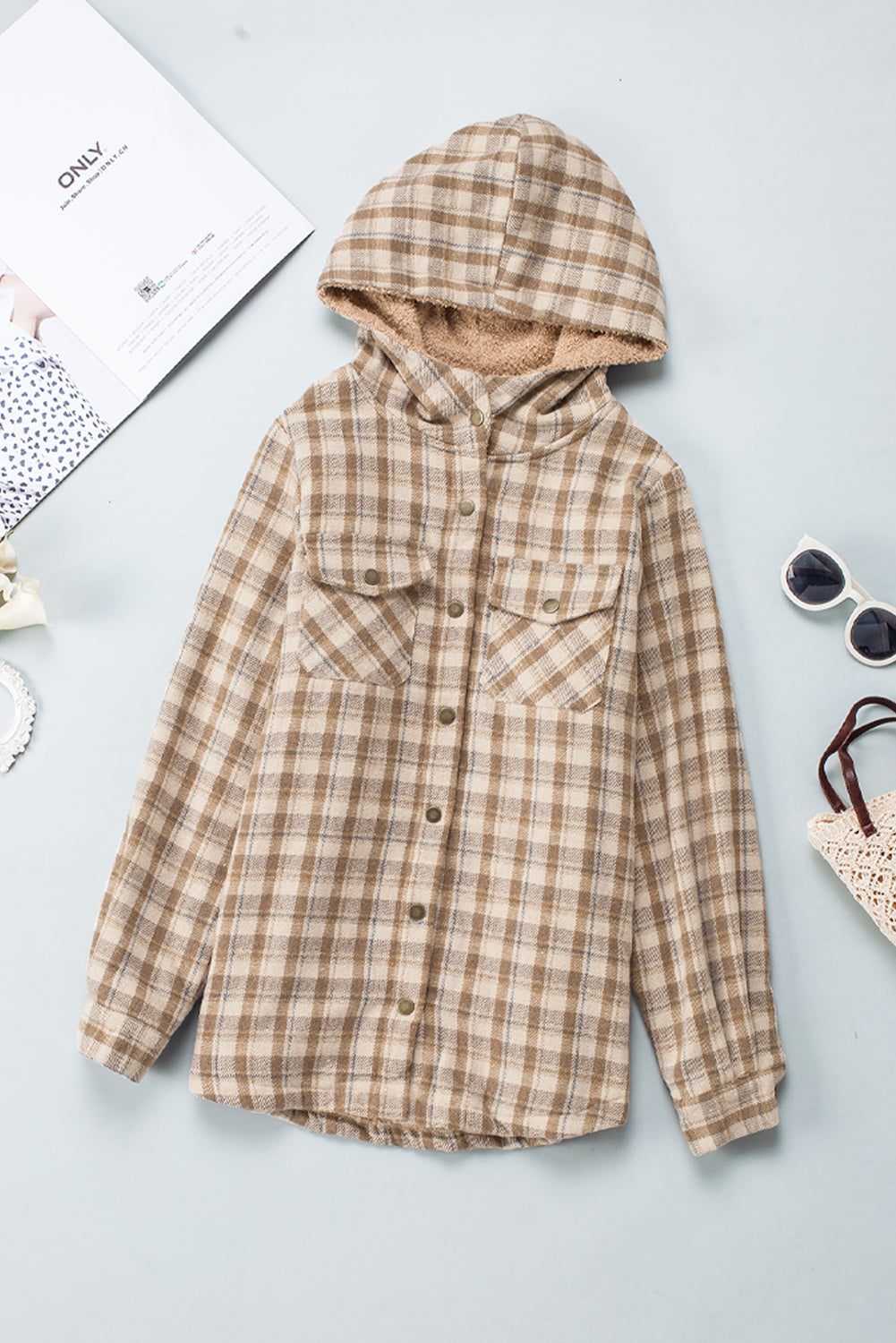 Cozy Plush Plaid Sherpa Hoodie Shacket
