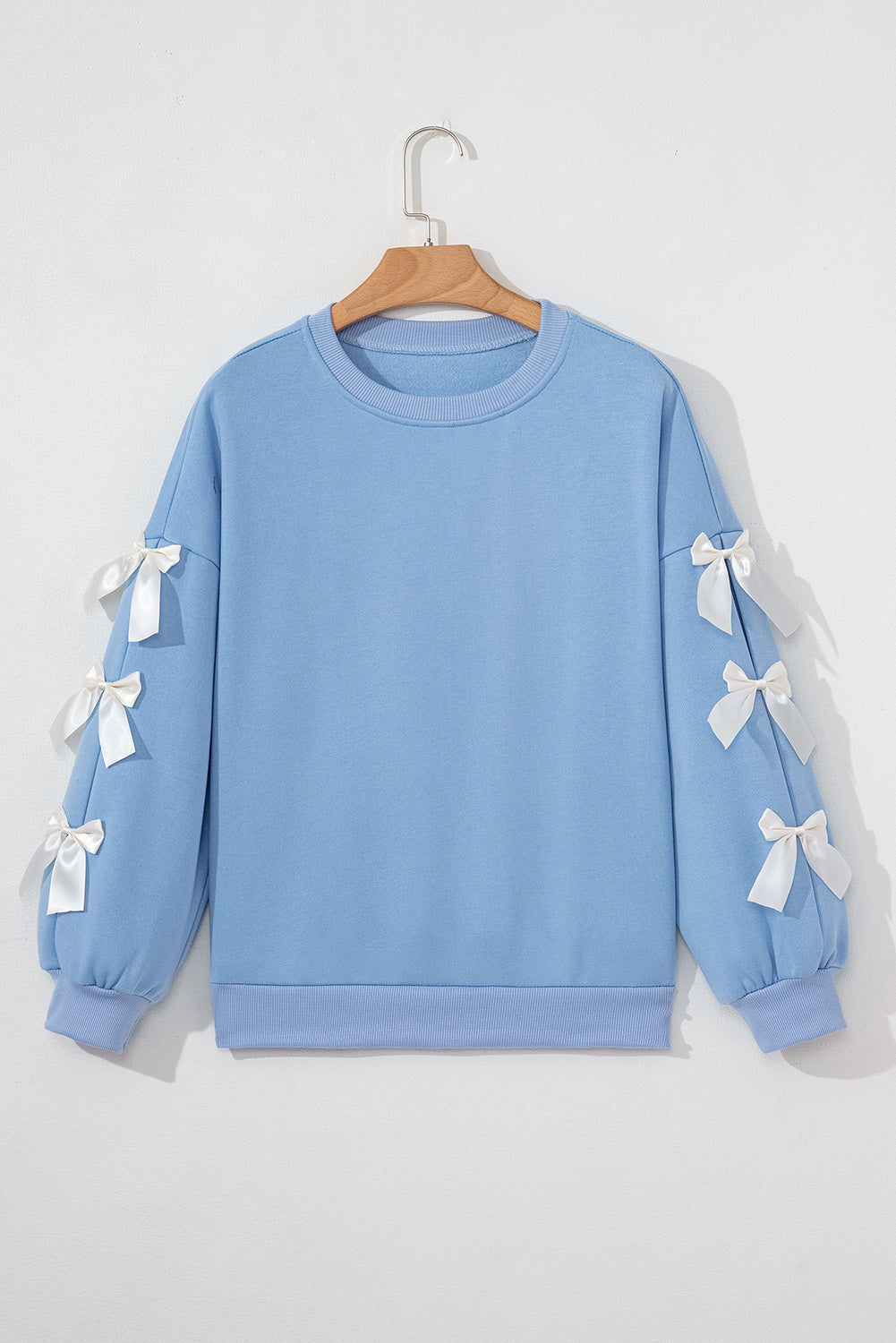 Classic Contrast Bow Sleeve Bow Crewneck Sweatshirt