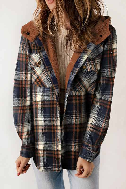 Cozy Plush Plaid Sherpa Hoodie Shacket