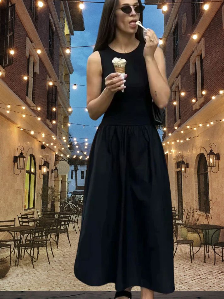 Comfy Fitted Ribbed Top O-Neck Maxi Dress in 2 Colors