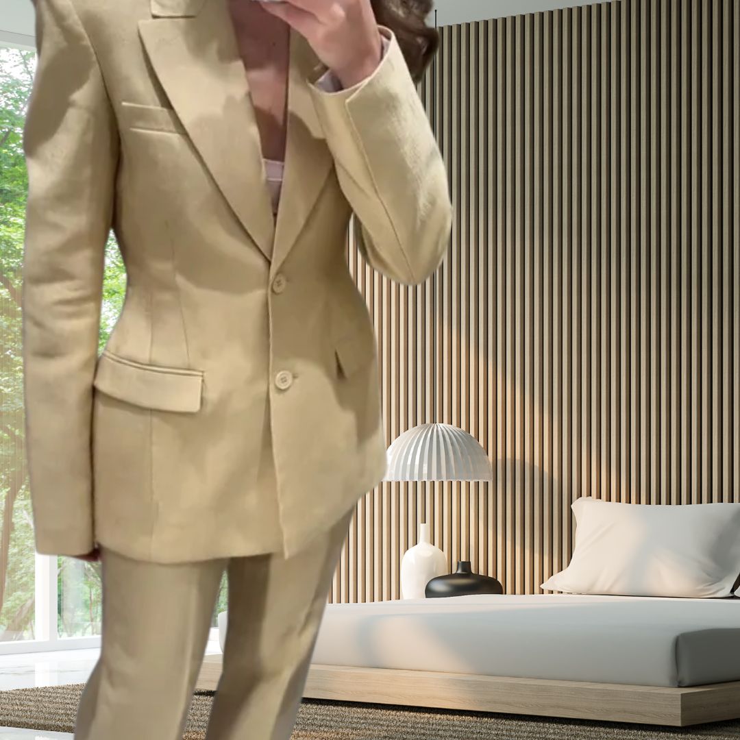 Classic Tailored Slim Waist Lapel Collared Pant Suit