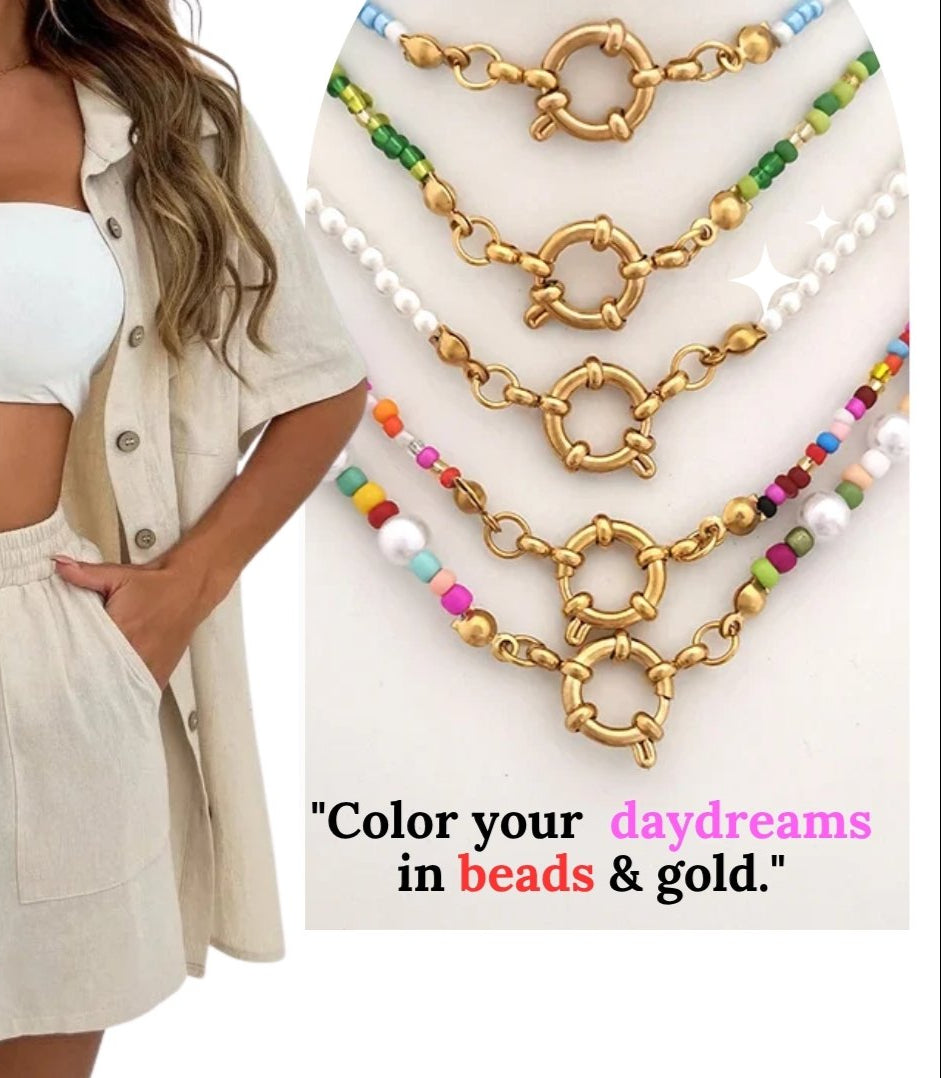 Chic Pearl Stainless Steel Gold Plated Buckle Necklace in 26 Styles