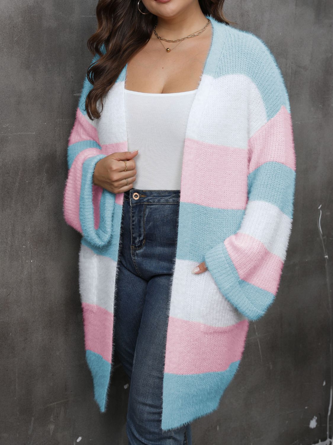 Classic Stripe Cardigan in 3 Colors. XL - 3X