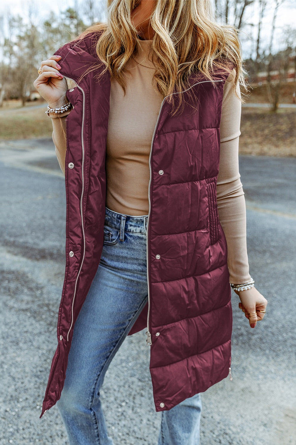 Long Puffer Hoodie Vest