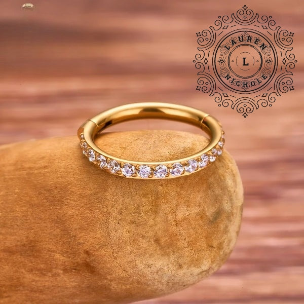 Luxe Titanium Hoop Rings with Opulent CZ Stones