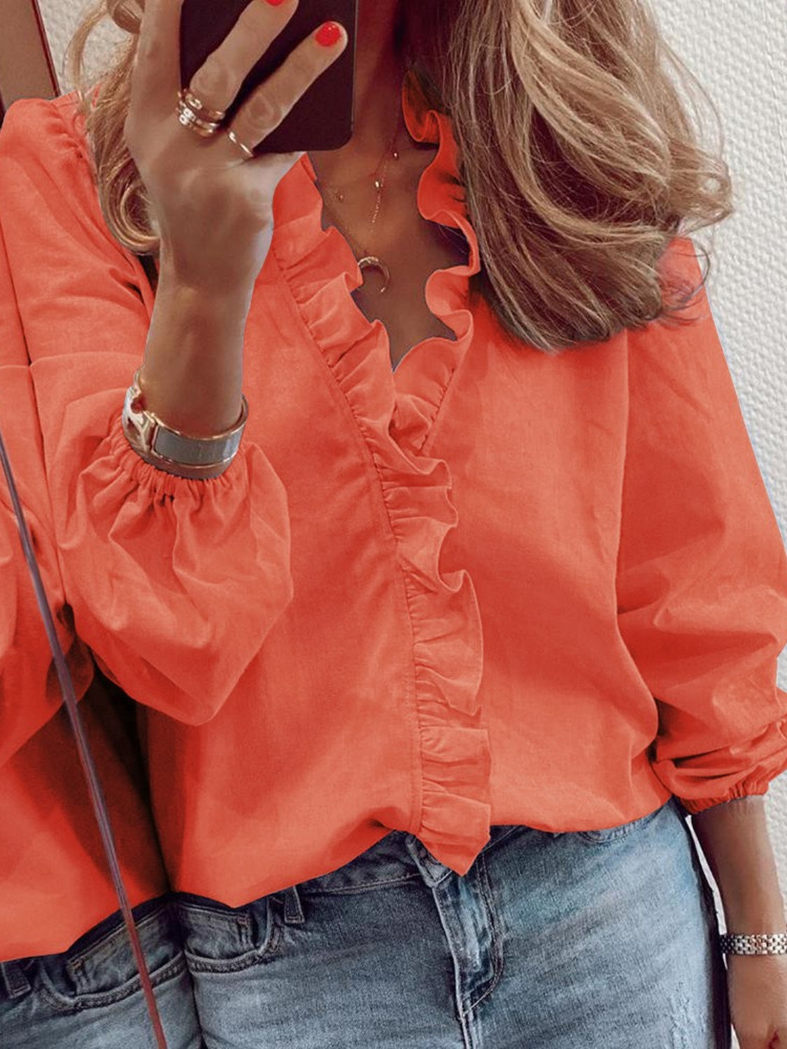 5 Elegant Ruffle V-Neck Blouse Shirt (S - 5X)