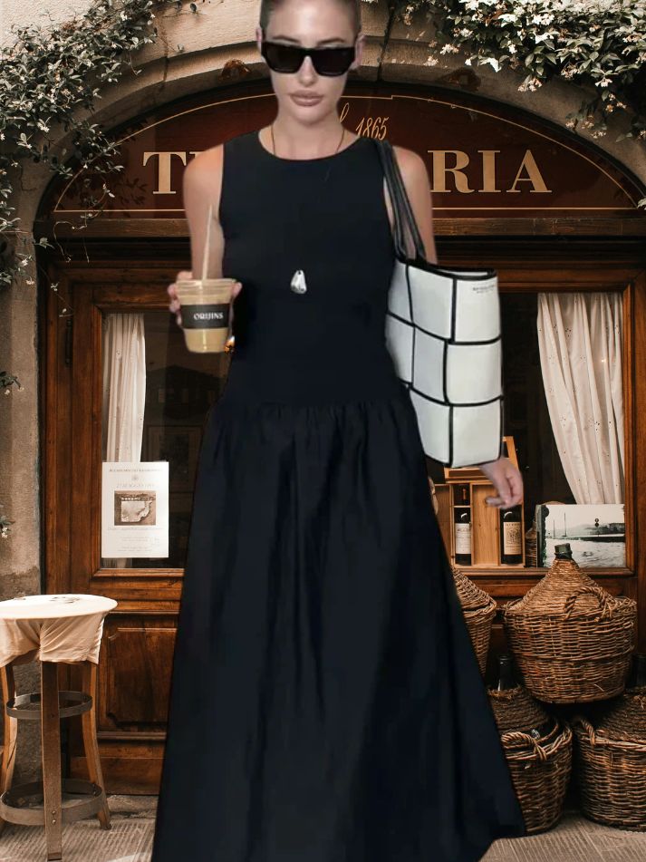 Comfy Fitted Ribbed Top O-Neck Maxi Dress in 2 Colors