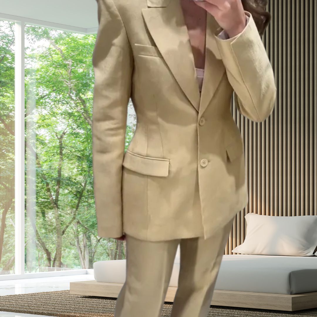 Classic Tailored Slim Waist Lapel Collared Pant Suit