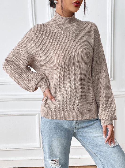 LaurenNichole Cozy Turtleneck Mocha Waffle Knit  Sweater