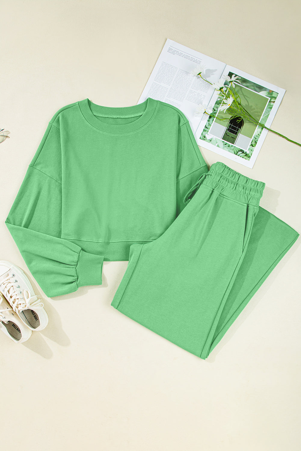 Comfy Ruffle Sleeve Wide Legged Sweatsuit Outfit in 3 Colors