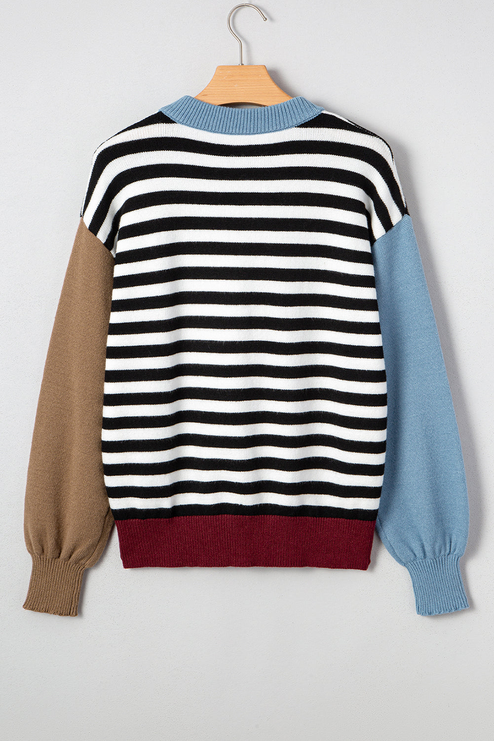 Black Stripped Color-block Sleeve Chic Casual Sweater