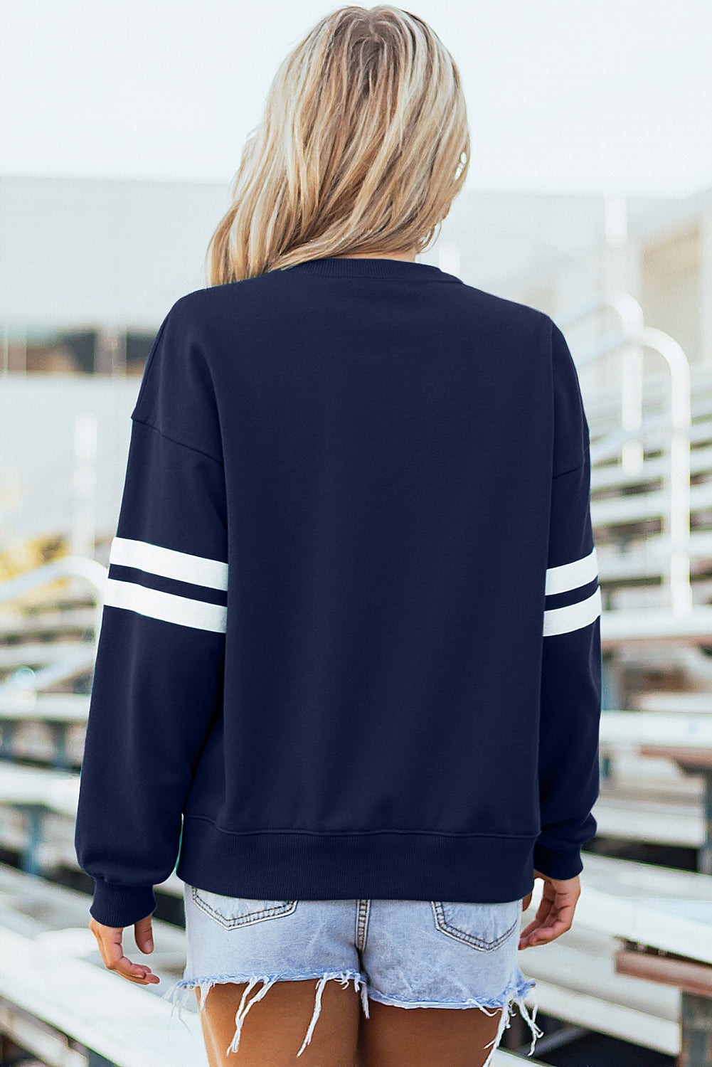Activepologie Comfy Black Varsity Stripe Oversized Sweatshirt in 5 Colors