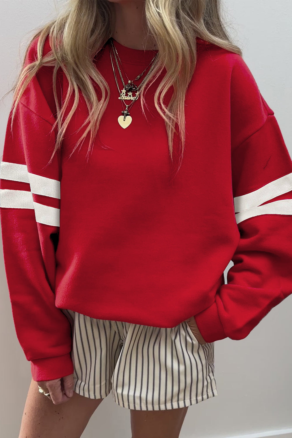 Activepologie Comfy Black Varsity Stripe Oversized Sweatshirt in 5 Colors