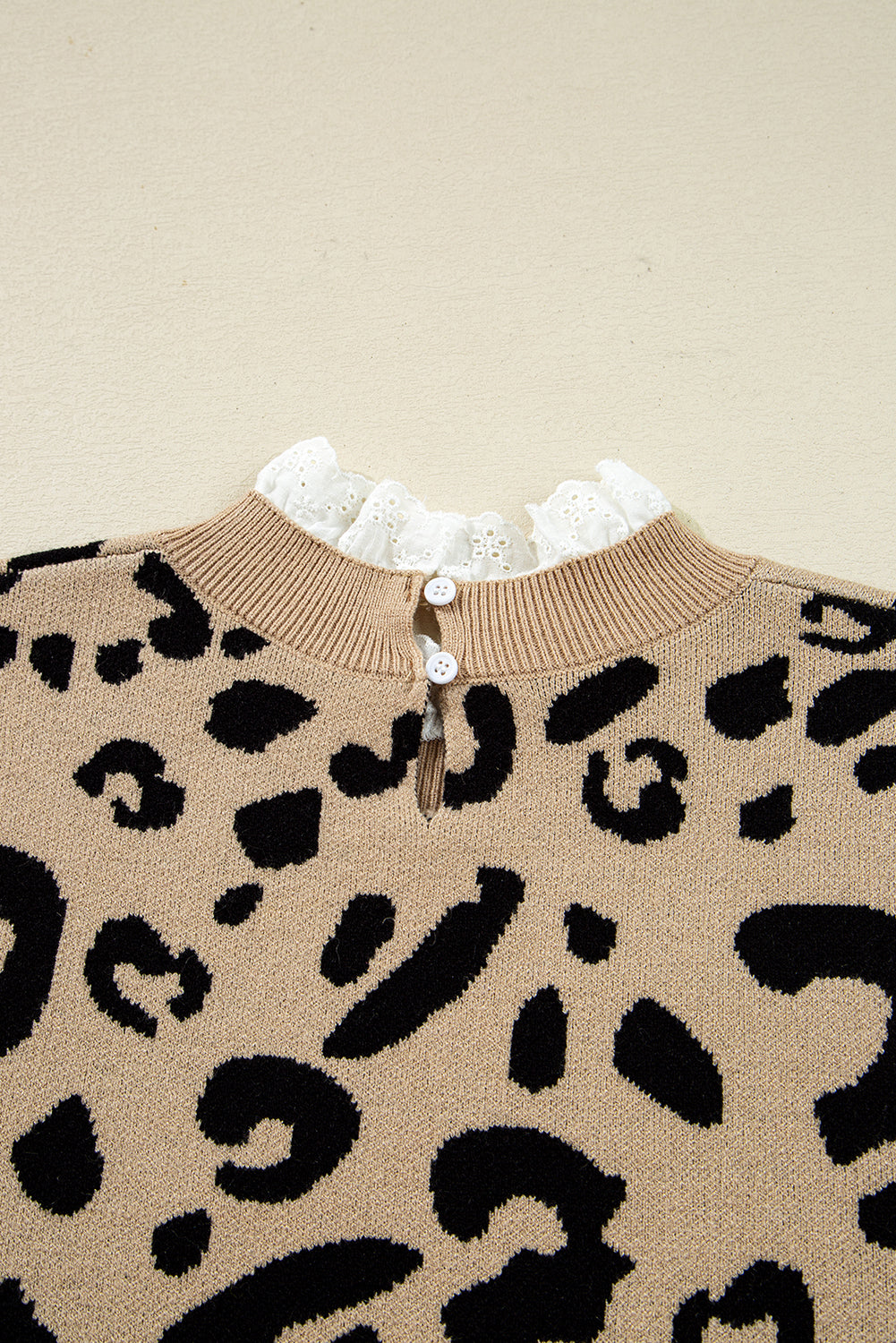 LaurenNichole Classy Brown Leopard Buttoned Down Ruffled Cuffed Sweater