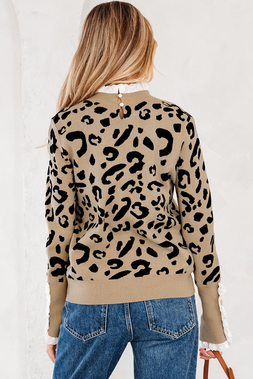 LaurenNichole Classy Brown Leopard Buttoned Down Ruffled Cuffed Sweater