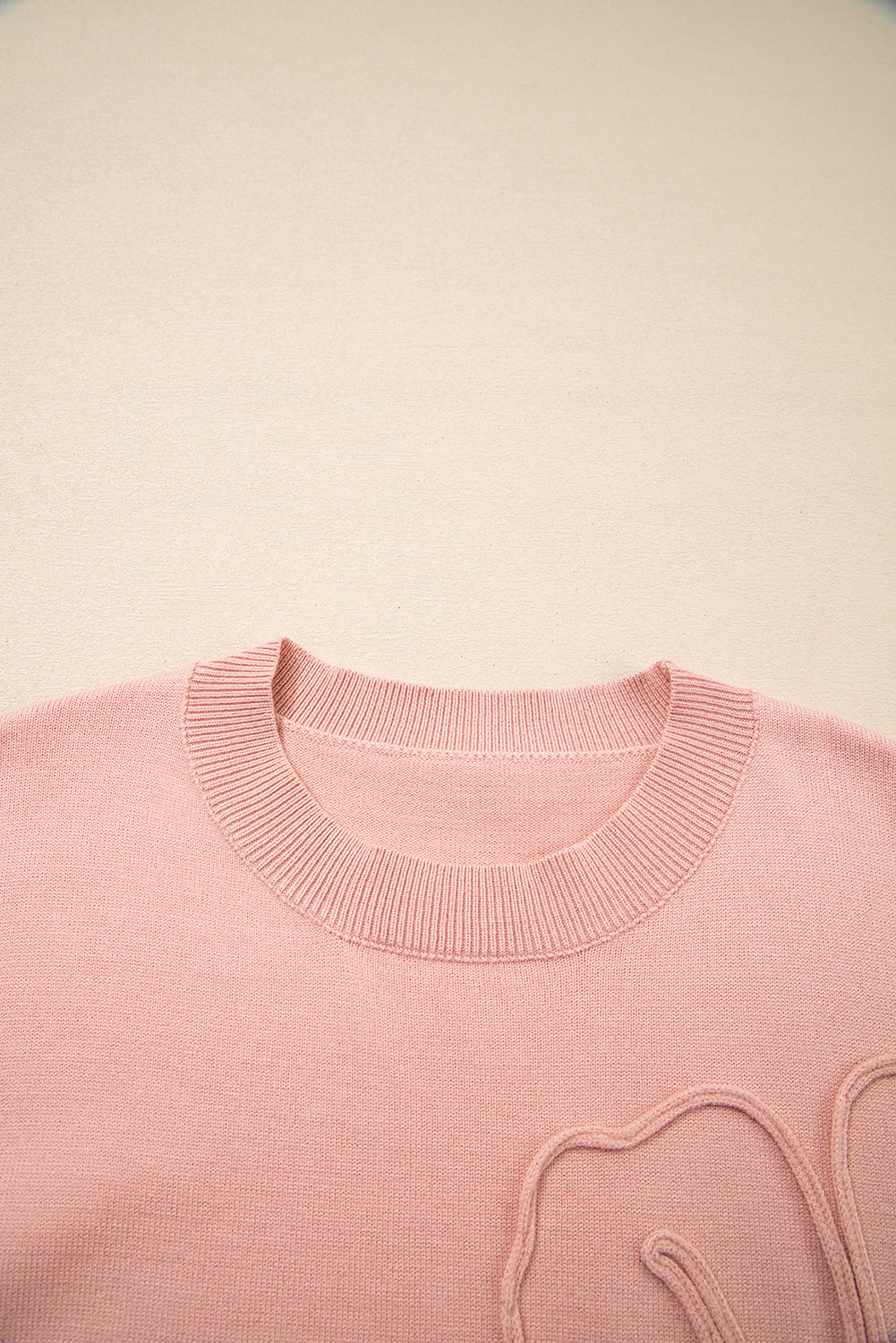 Cozy Flower Bishop Sleeve Knit Peach Sweater