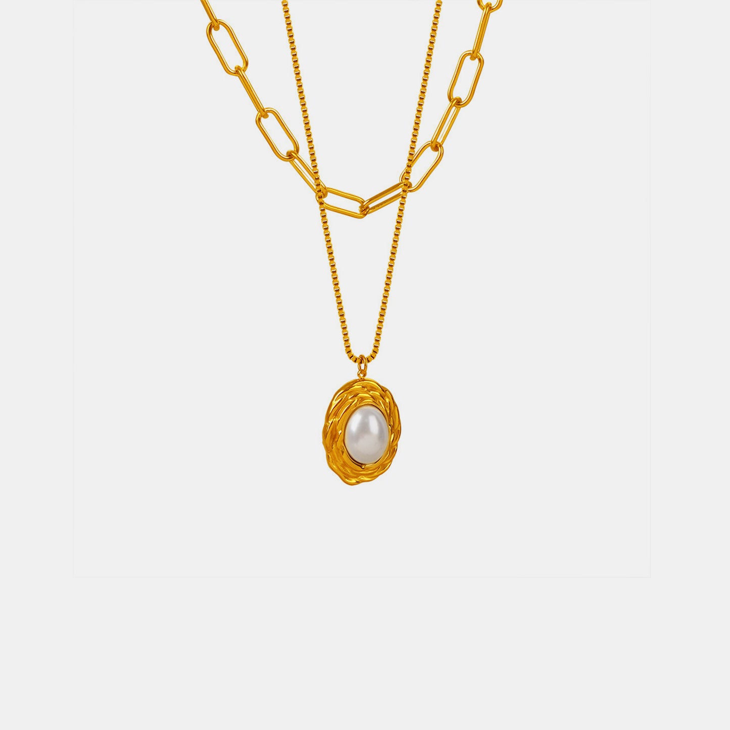 Inlaid Pearl Layered Titanium Steel Necklace