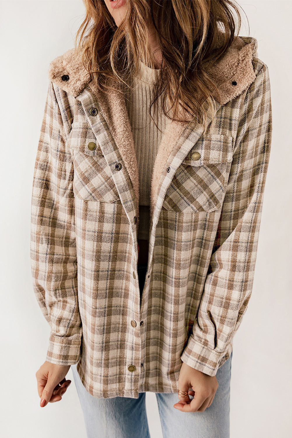 Cozy Plush Plaid Sherpa Hoodie Shacket