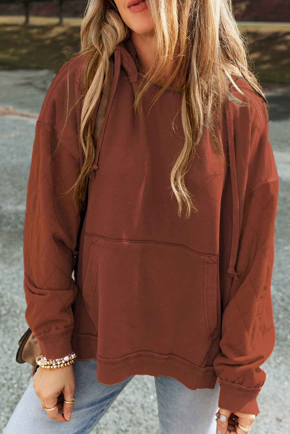 Comfy Quilted Sleeve Seam Hoodie Sweatshirt in 3 Colors at LaurenNichole