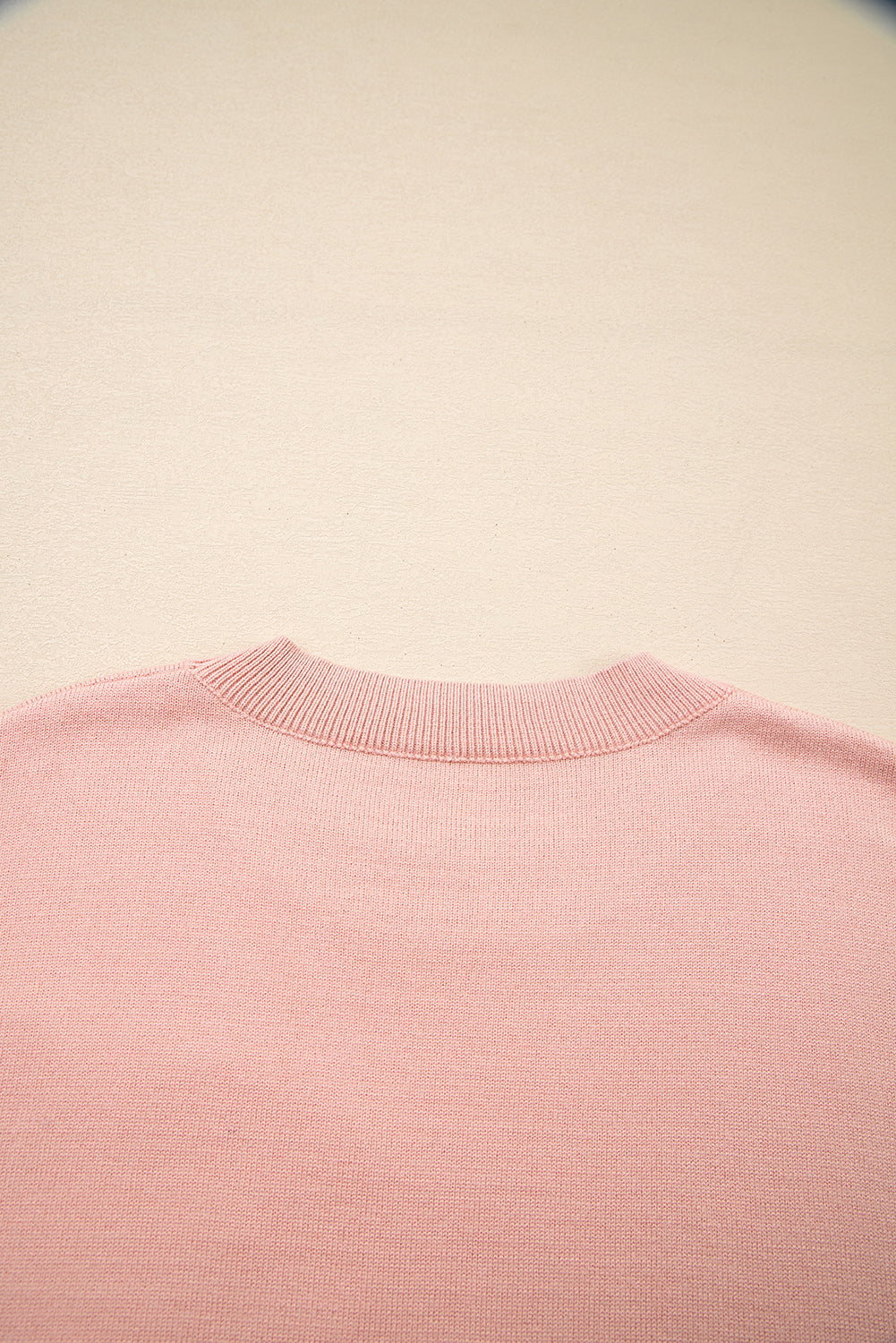 Cozy Flower Bishop Sleeve Knit Peach Sweater