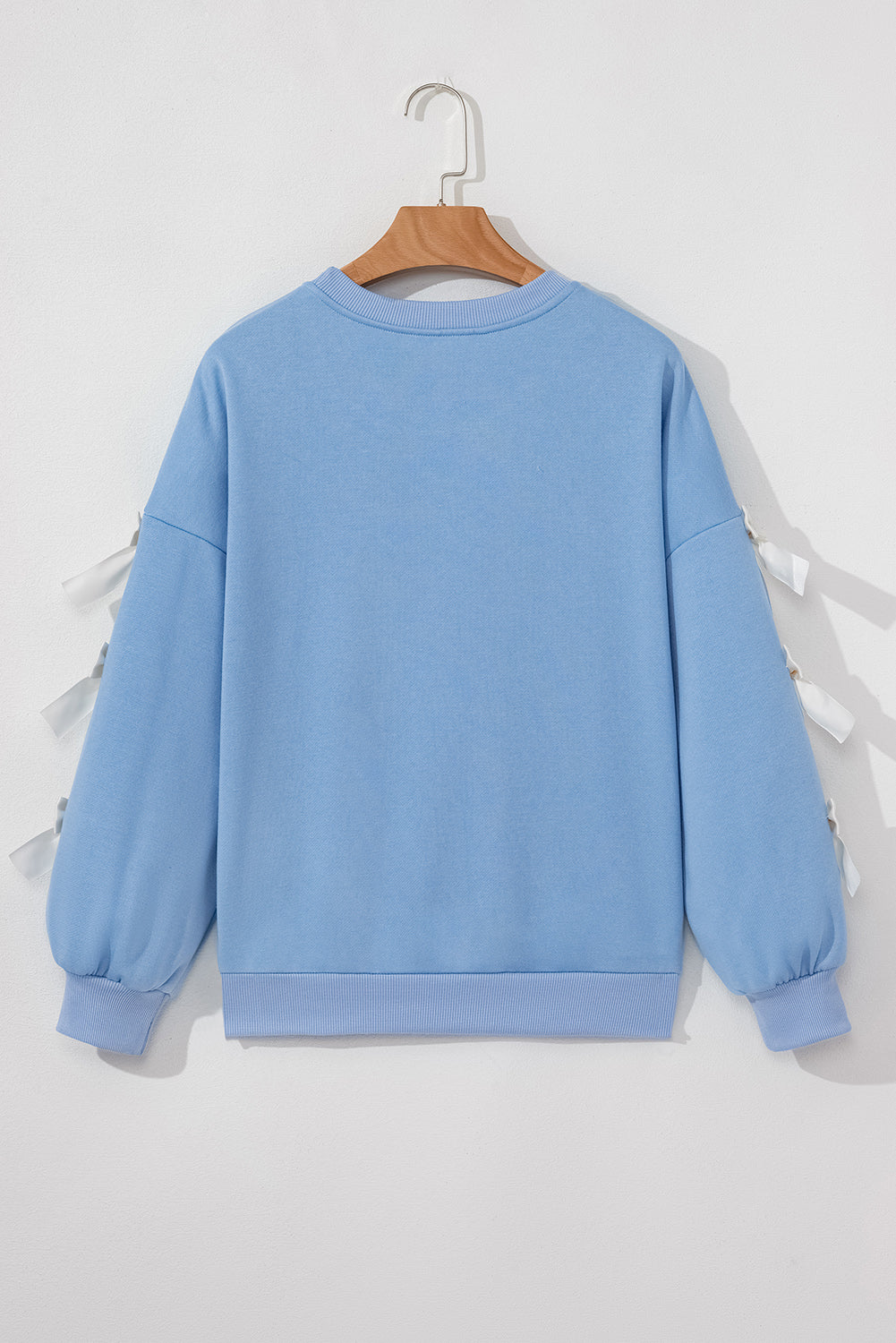 Classic Contrast Bow Sleeve Bow Crewneck Sweatshirt