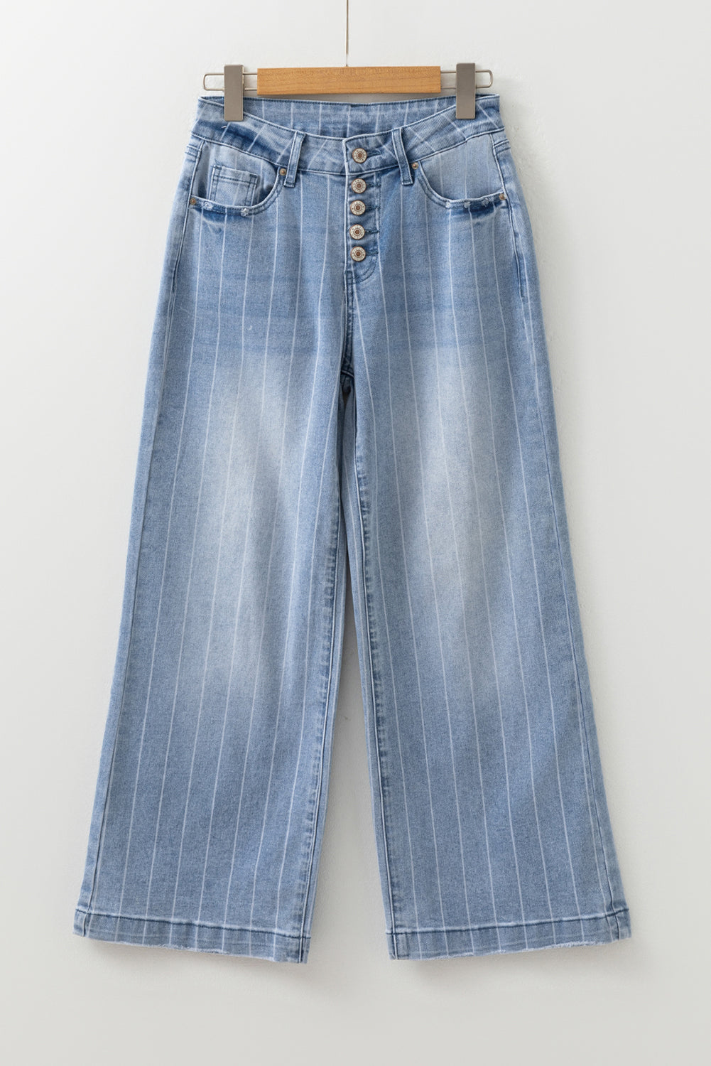 Comfy Multi Button Pinstripe Wide Leg Jeans (Size 4 - 16)
