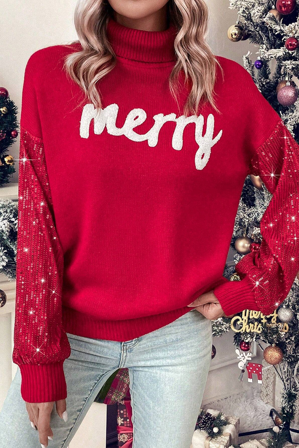 LaurenNichole Sparkling Merry Sequin Turtleneck Sweater