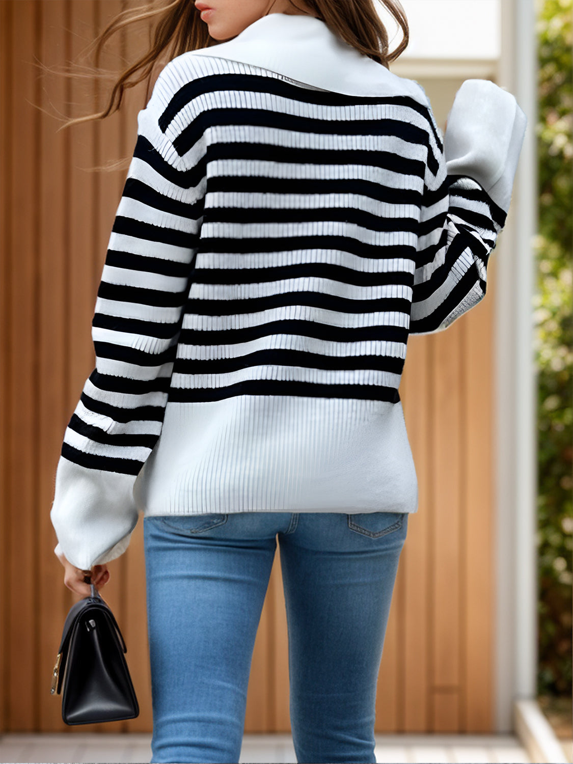 Striped Collared Neck Sweater