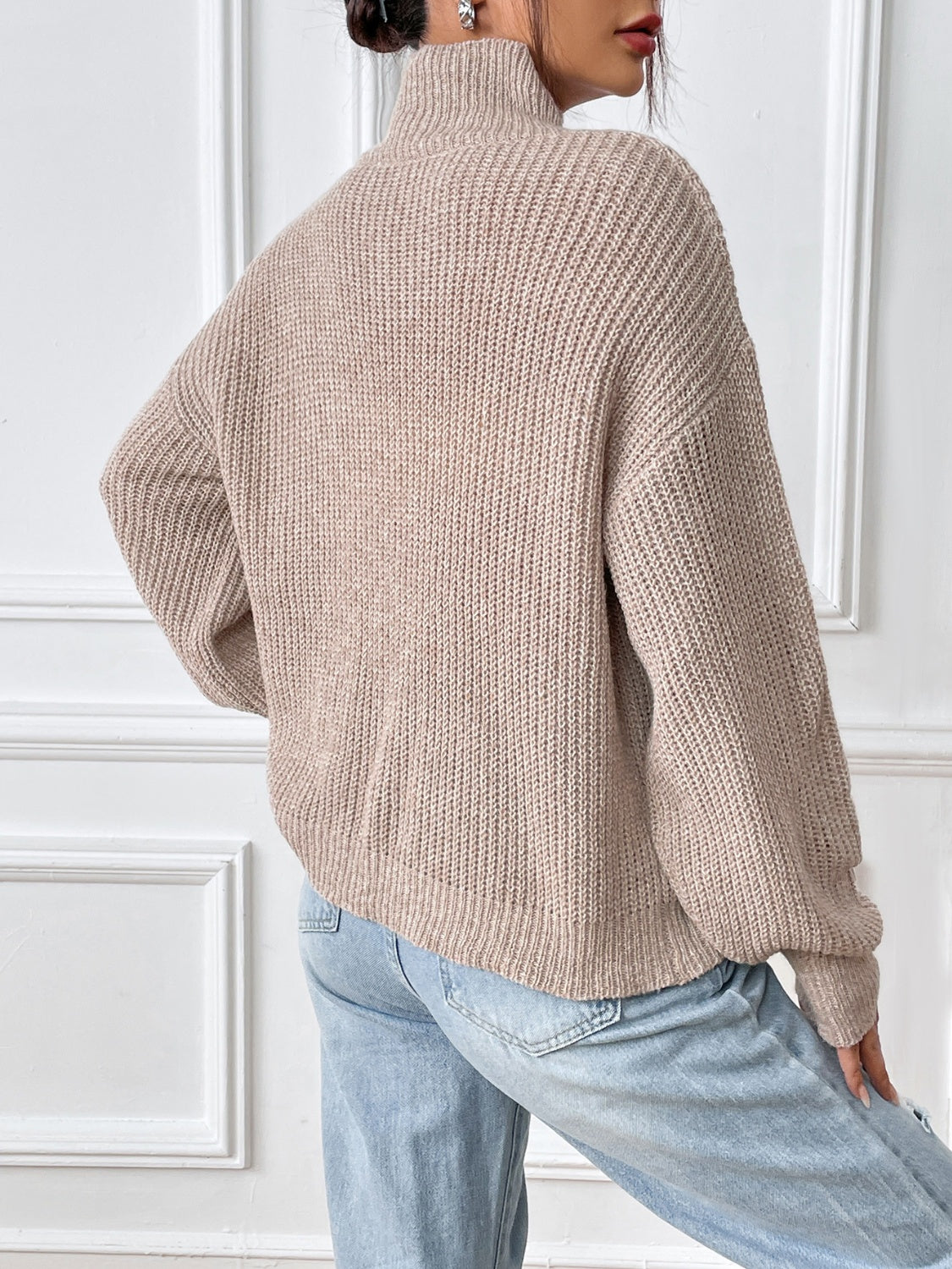 Cozy Turtleneck Mocha Waffle Knit Sweater