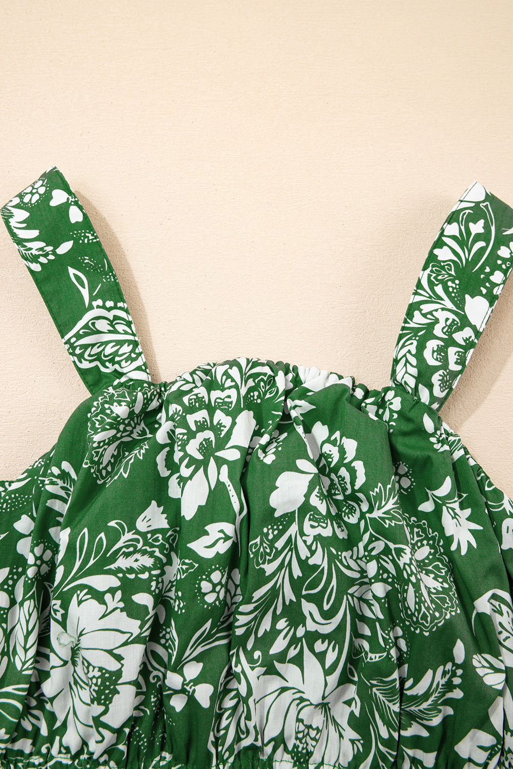 Green Floral Shirred Crop Top and High Waist Midi Skirt Set