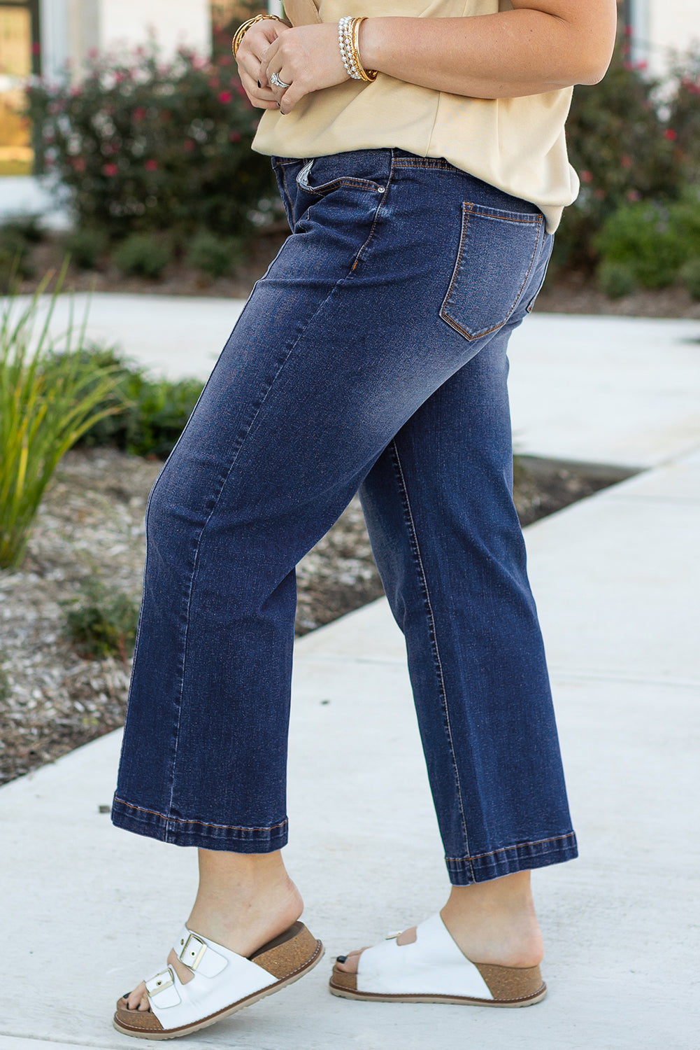 Navy Blue Tailored Wide Leg High Waist Jeans (up to 2X)