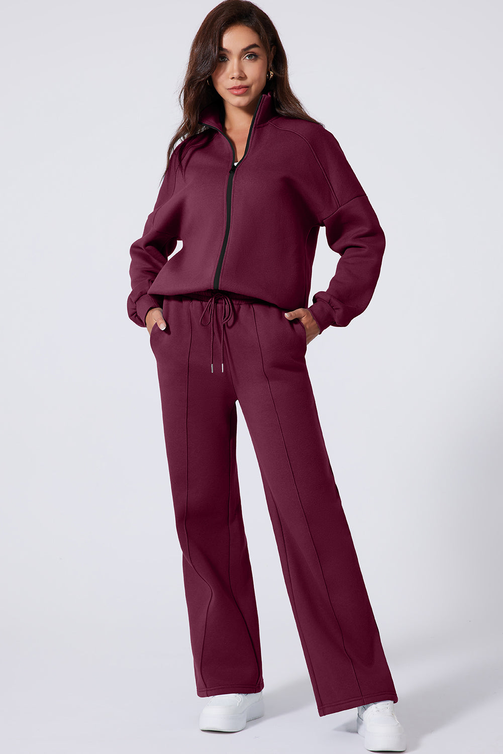 The Activepologie Comfy High Neck Zip-Up Jacket / Wide Legged Sweatsuit in 6 Colors (S - 2X)