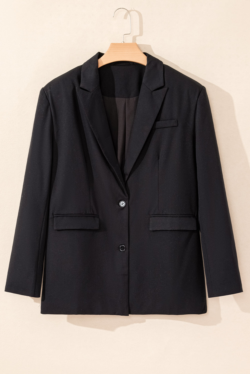 Classic Black Lapel Collared Blazer with Pockets