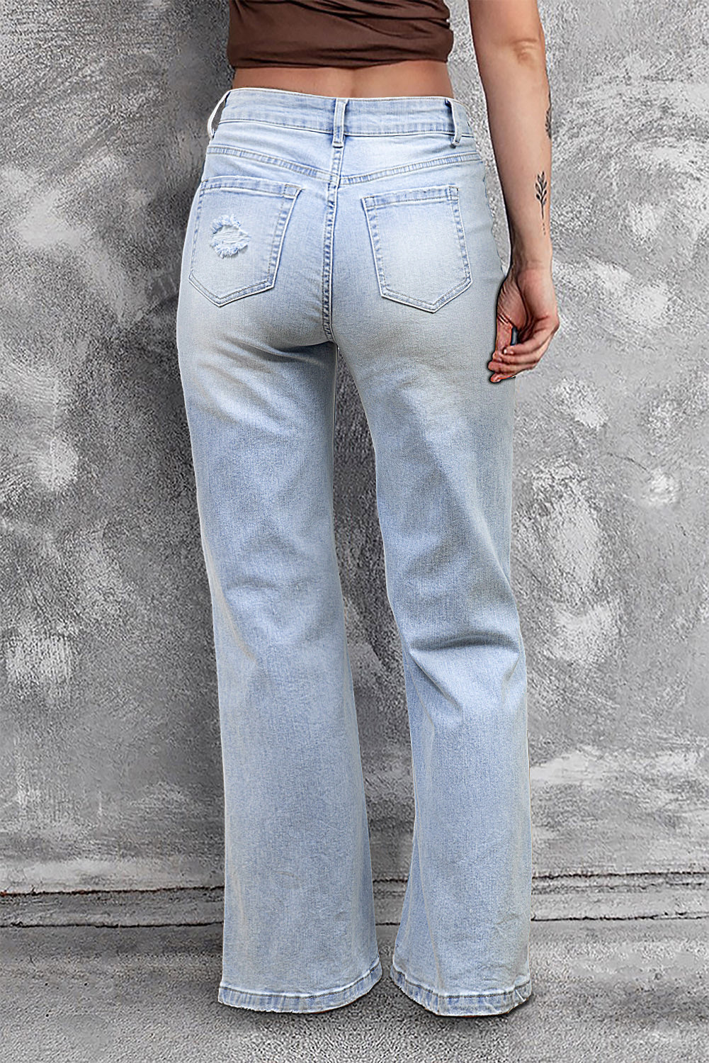 Chic Vintage Light Wash Distressed Flare Jeans