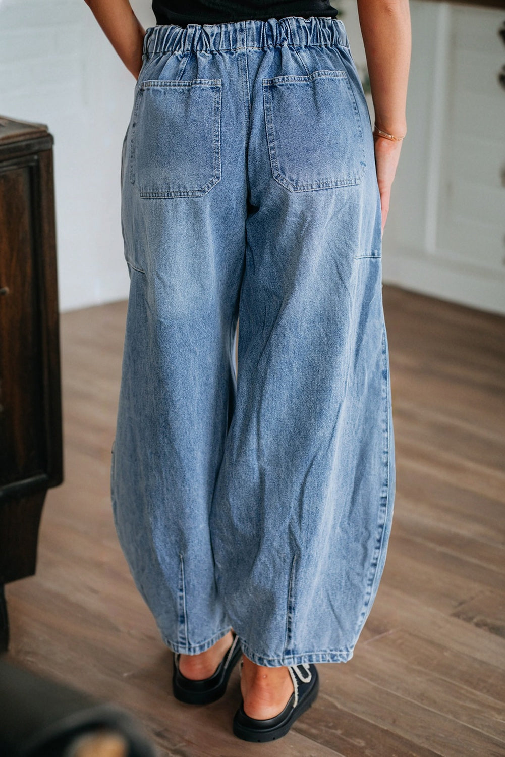 High Waist Paperbag Drawstring Barrel Jeans