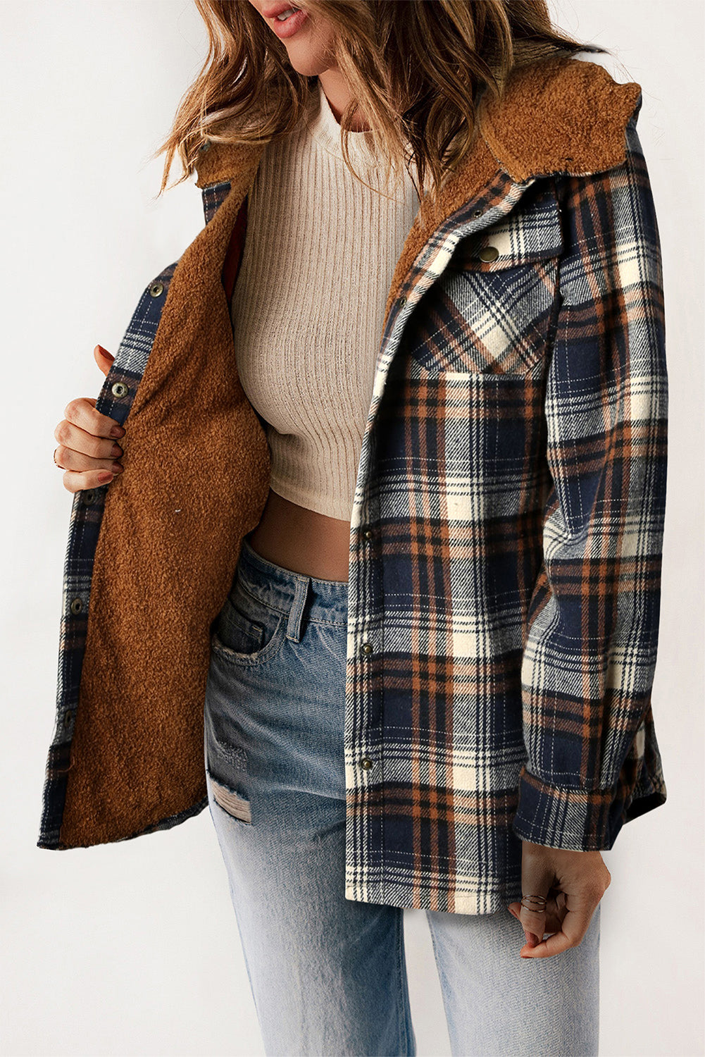 Cozy Plush Plaid Sherpa Hoodie Shacket
