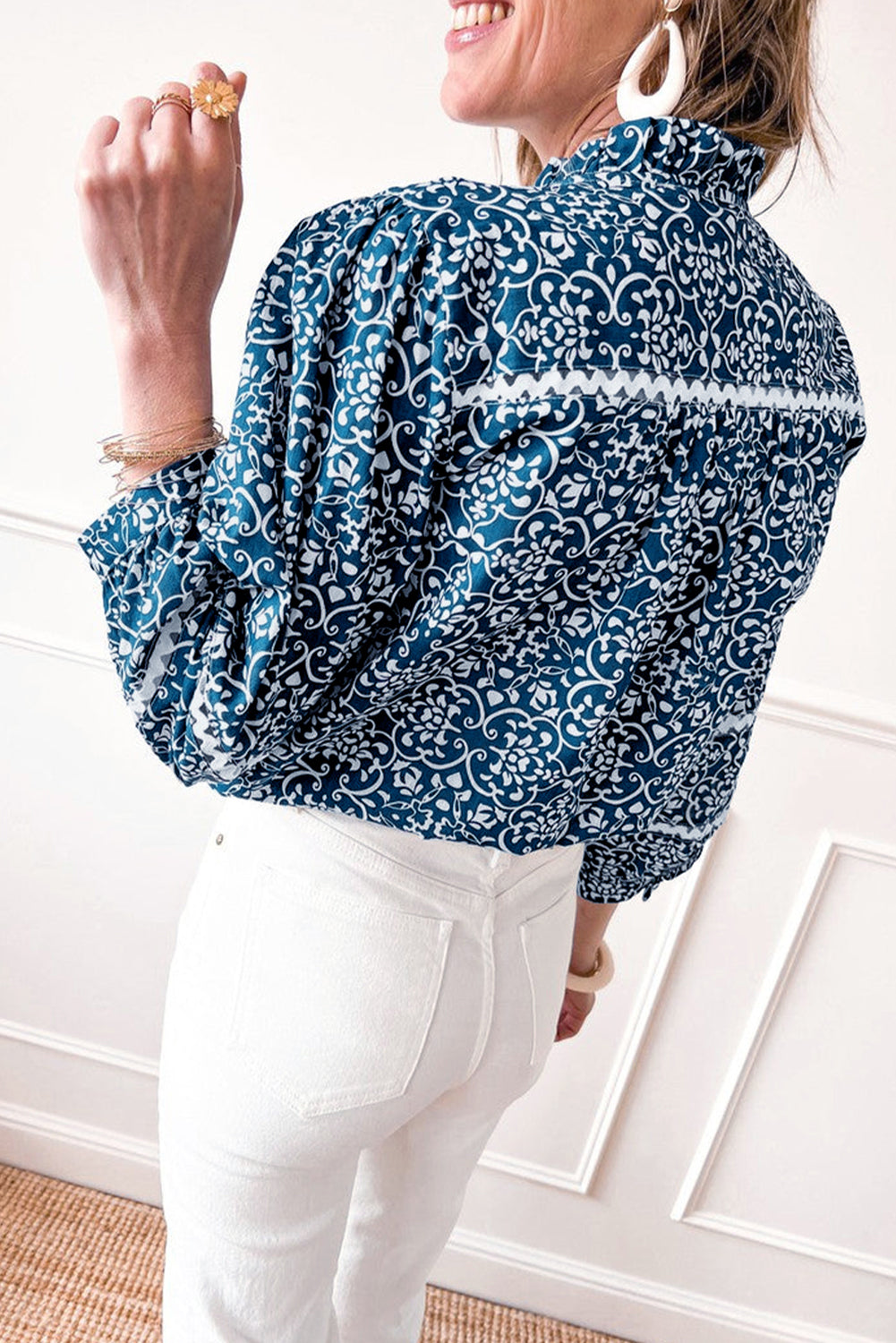 Elegant Floral Ric-rac Tailored Shirt