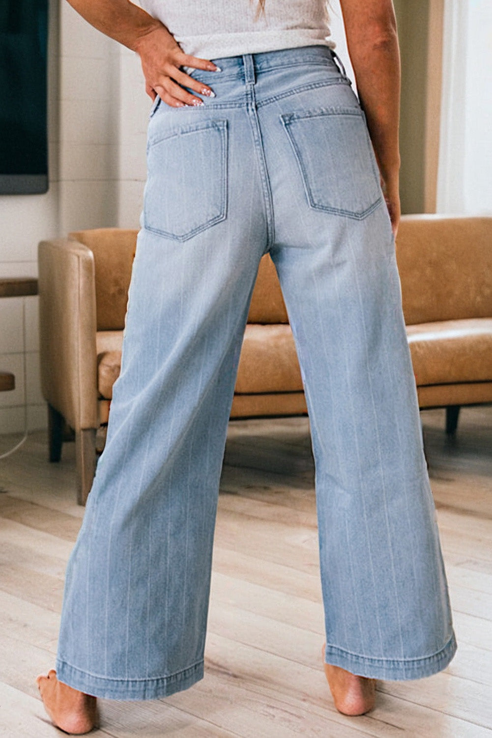 Comfy Multi Button Pinstripe Wide Leg Jeans (Size 4 - 16)