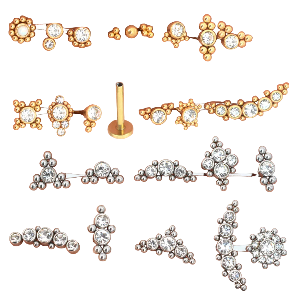 La'Bare Luxurious G23 Titanium and Gold Plated Internal Threaded Stack Ear and Nose Rings
