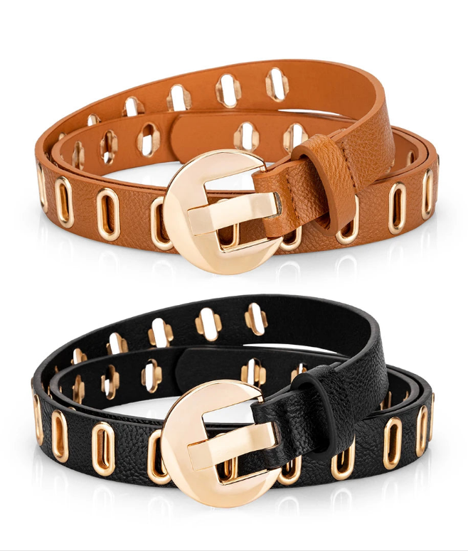 Gold Vegan Leather Adjustable Hole Belts in 5 Colors