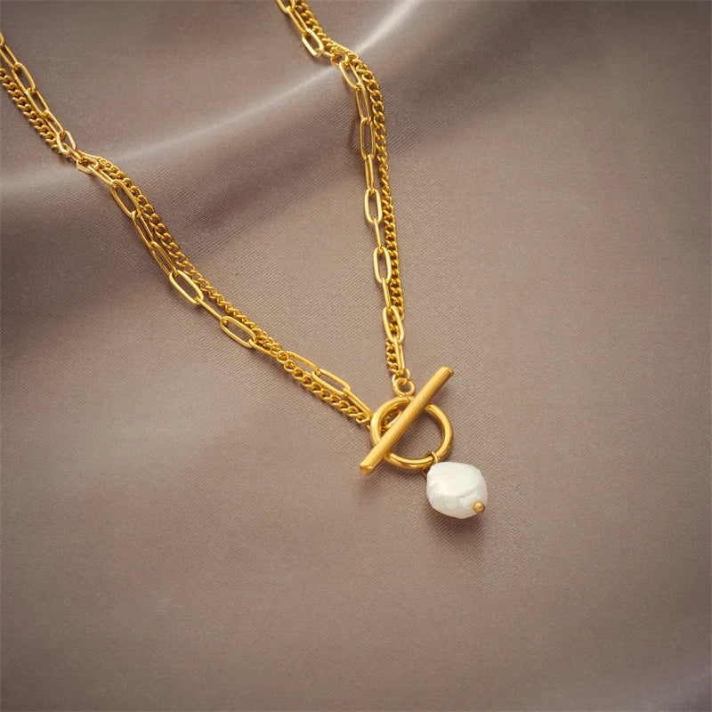 316L Stainless Steel Clasp Pearl Pendant Necklace