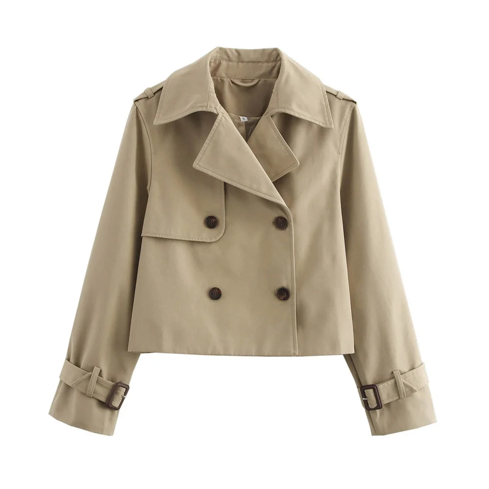 Classic Chic Cropped Double Breasted Trench Jacket