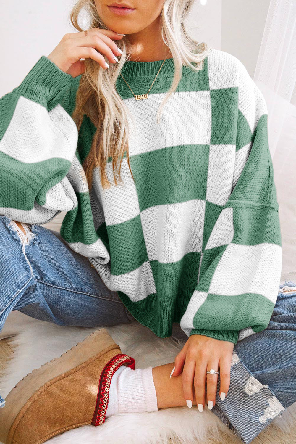 Cozy Checker Bishop Sleeve Sweaters S - 2X in 3 Colors