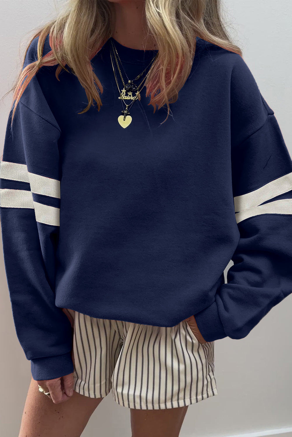 Activepologie Comfy Black Varsity Stripe Oversized Sweatshirt in 5 Colors
