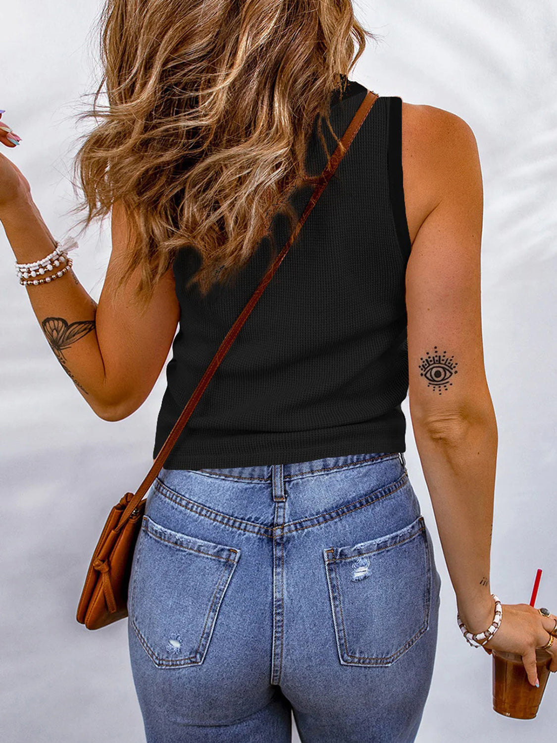 5 Waffle Knit Scoop Neck Tank Shirt (S - 2X)