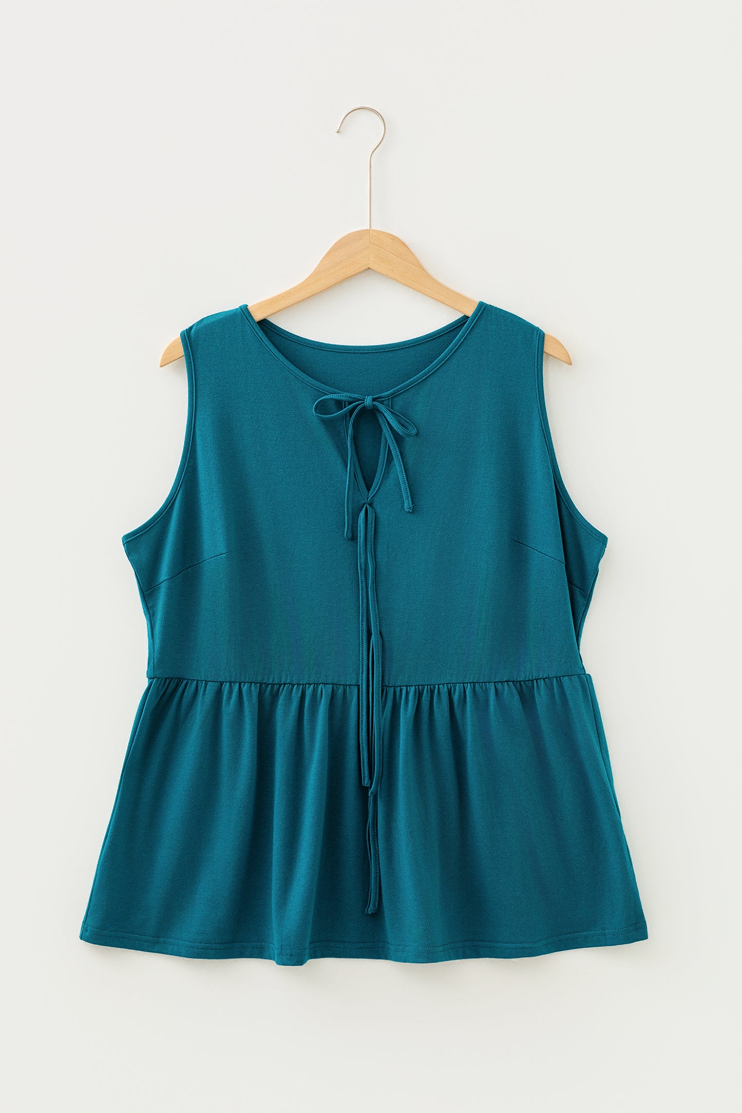 LaurenNichole Her Lux Curves Tie-Front Peplum Tank – Soft Stretch Bow Detail Top