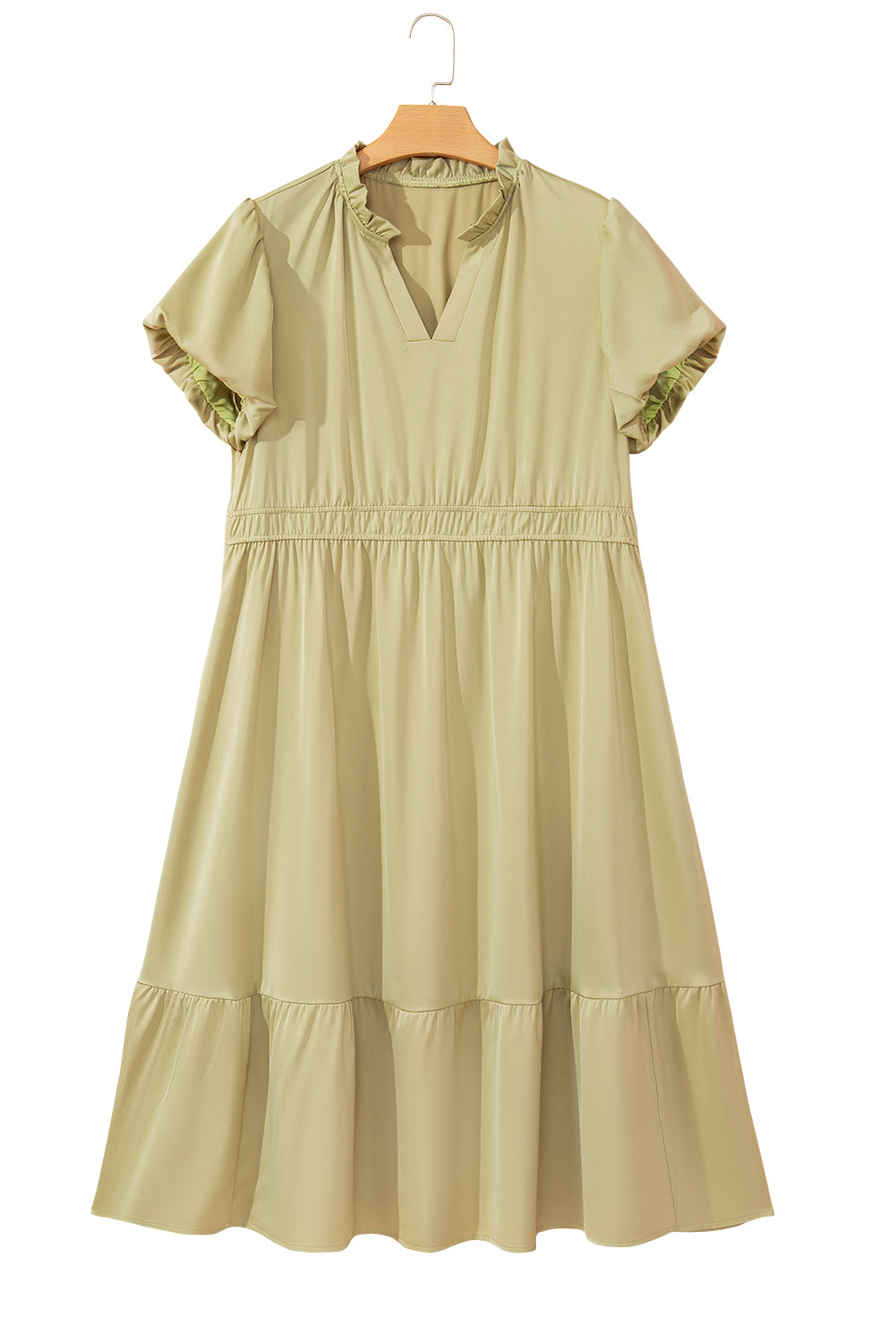 Luxurious Notched V Neck Puff Sleeve Tiered Maxi Dress (1X - 4X)