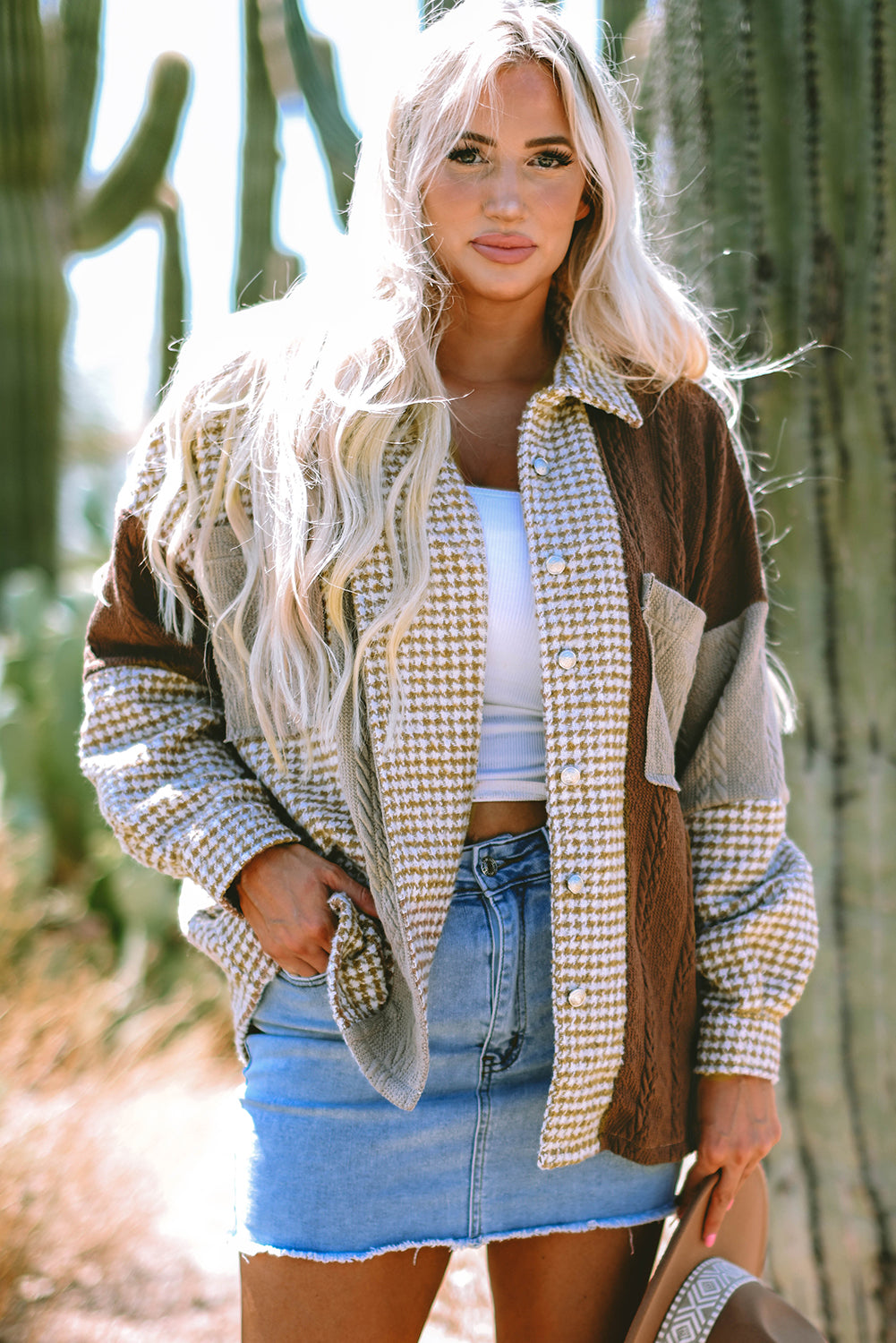 Weekend Houndstooth Knit Shacket