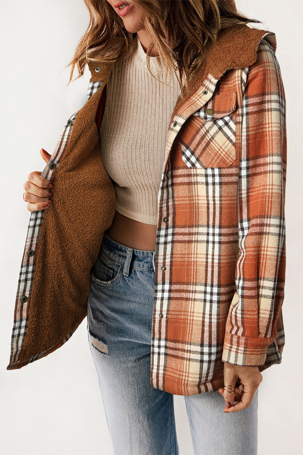 Cozy Plush Plaid Sherpa Hoodie Shacket