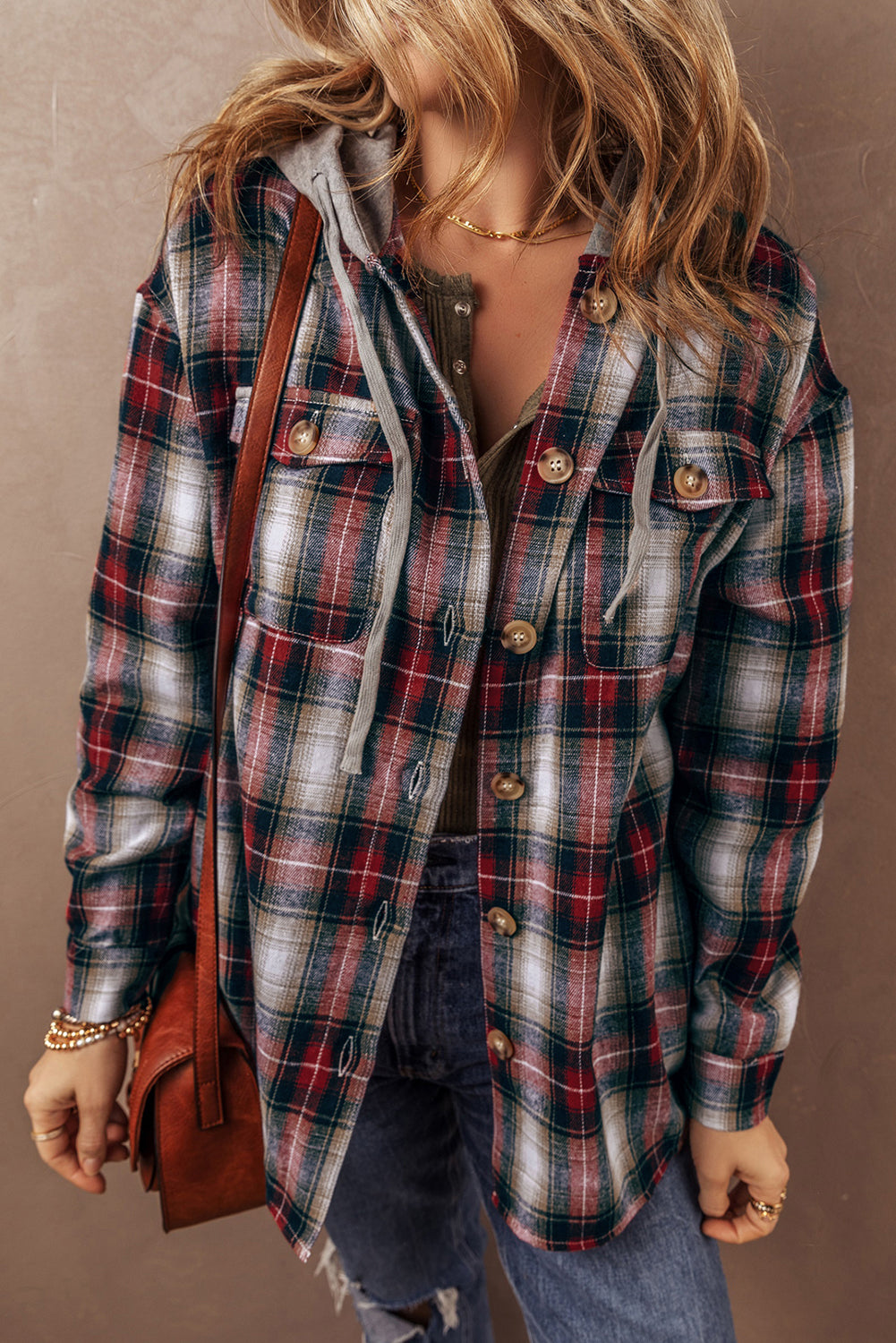 Cozy Red Plaid Hoodie Shacket